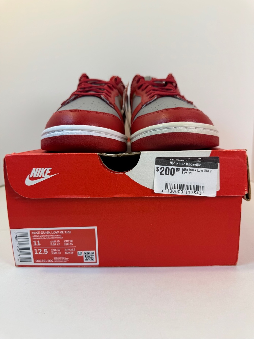 Nike Dunk Low Retro UNLV 2021 Medium Grey Varsity Red Men's Size 11 - Picture 3 of 8